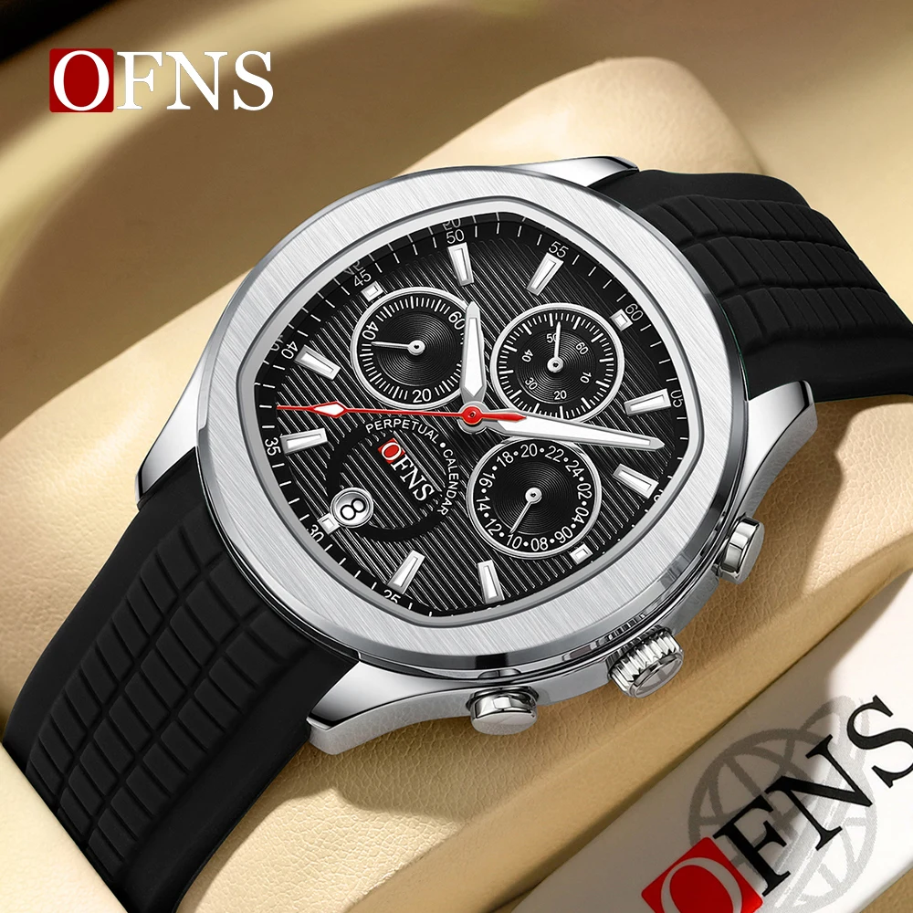 

OFNS Top New 8019 Casual Men's Quartz Watch Youth Student Fashion Three Eyes Six Needle Calendar Waterproof Men's Quartz Watch