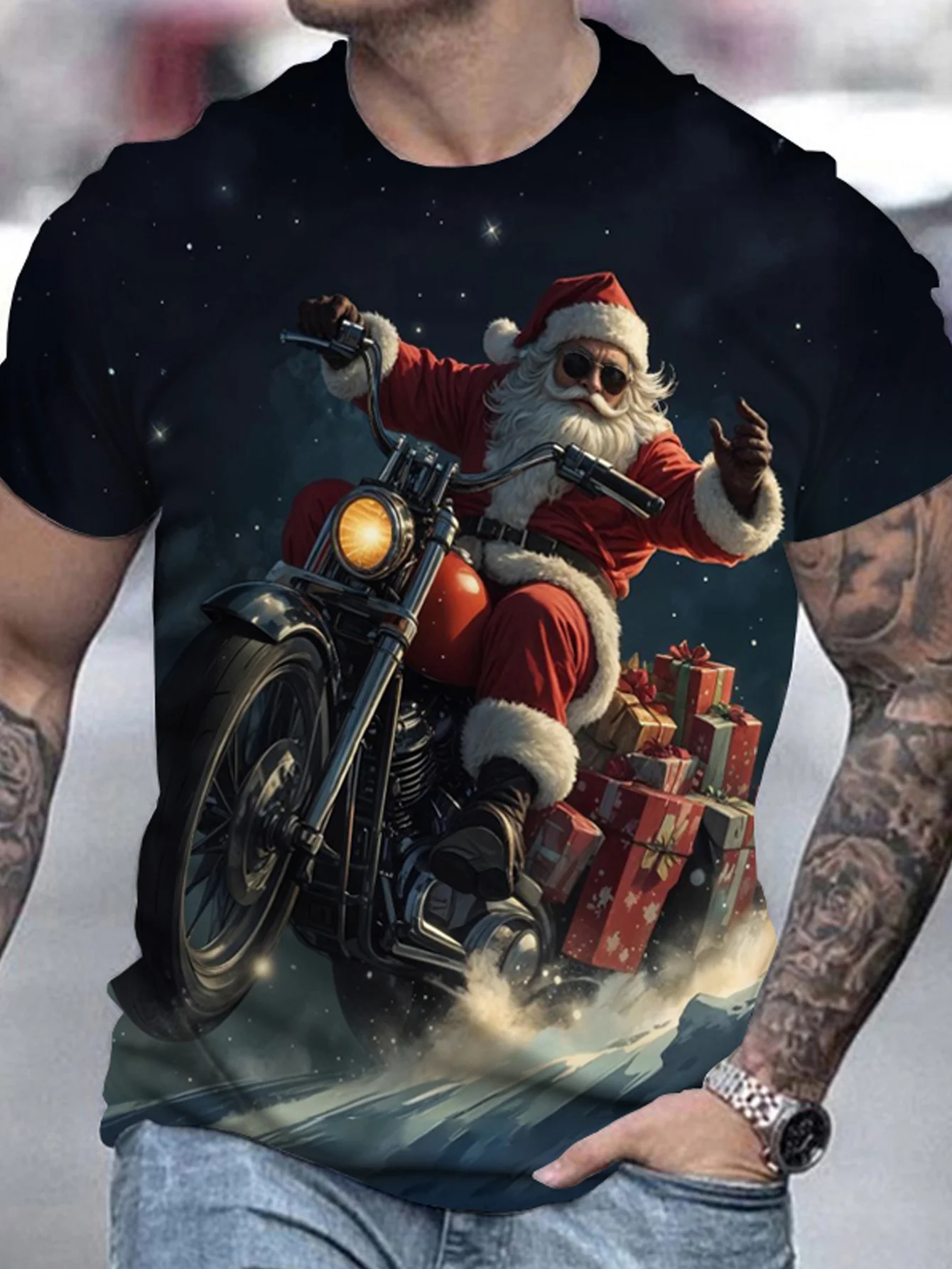 Men's Vibrant Santa Claus 3D Prints T shirt Tee Party Street Short Sleeve Tops O-Neck Shirt Men's clothing y2k T-shirts for men