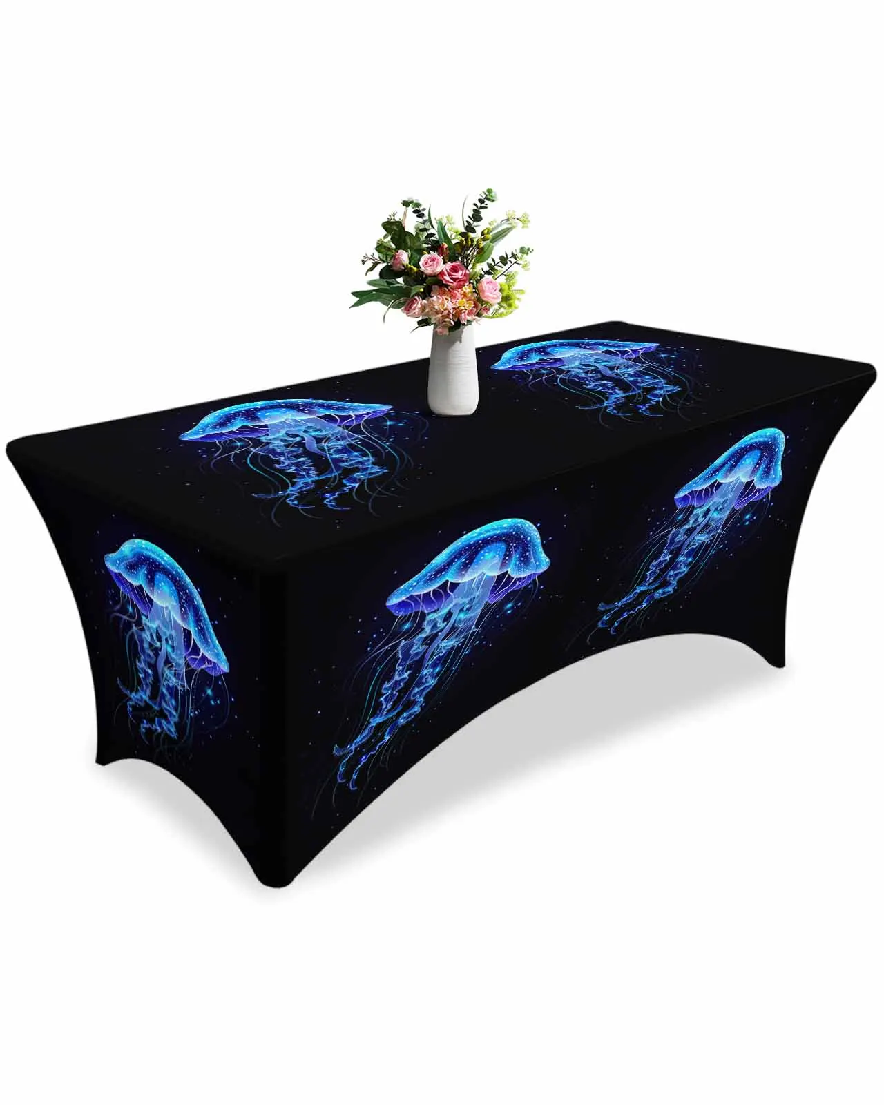 Jellyfish Ocean Lines High Stretch Tablecloth Wedding Party Decor Elastic Print Table Cover Outdoor Table Cloth