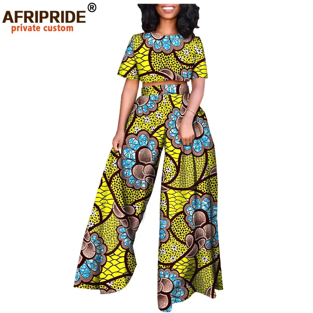 African 2 piece Set for Women Print Tops and Ankara Pants Dashiki Clothing Tracksuit Short Blouse Outfits Wax AFRIPRIDE A2026001