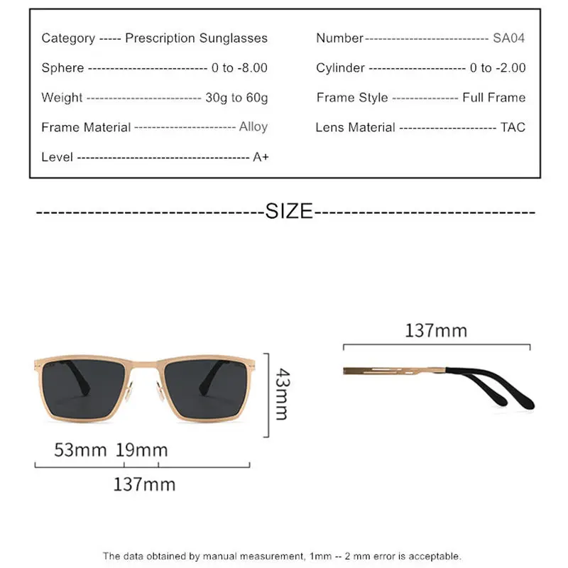 Prescription Sunglasses For Driving And Fishing Women Men Upscale Alloy Frame Polarized Lenses For Myopia And Astigmatism SA04