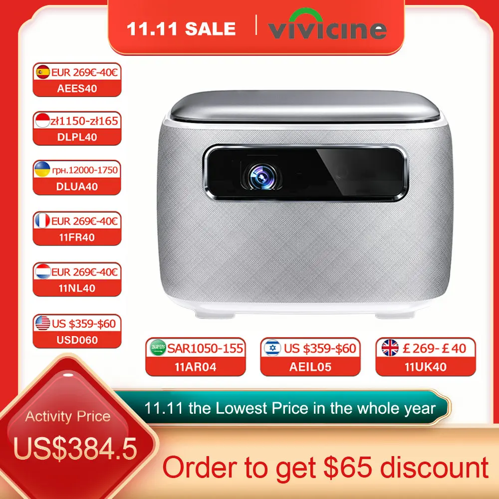 Vivicine V8 Pro Portable DLP 1080P 3D Projector,WiFi Mini Portable 1080P Home Theater Video Projector with Battery