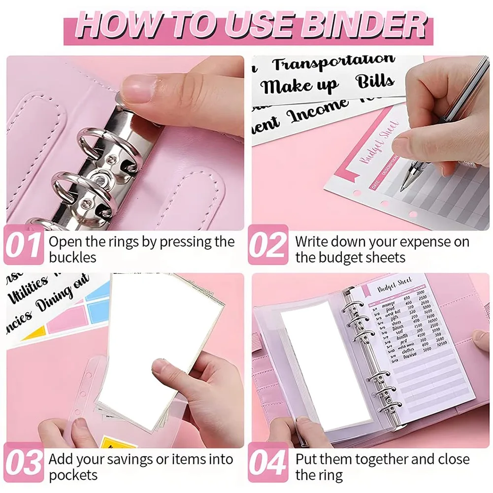 Pengikat anggaran dengan amplop uang tunai untuk anggaran, A6 menghemat saku Binder, pengeluaran lembaran anggaran, untuk sistem amplop uang tunai D