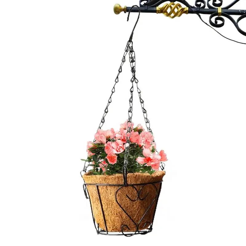 

Hang Flower Pots Outdoor Metal Hang Plant Basket Flower Planters With Coconut Liner Elegant For Home And Garden yard decorations