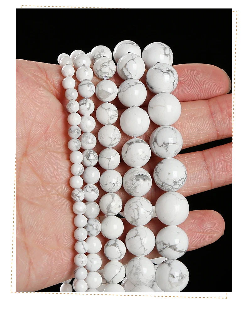 Nat￼rliche Stein Wei￟ T￼rkis Perlen Runde Lose Spacer Howlite F￼r Schmuck Handgemachte Armband Diy Halskette Zubeh￶r 15" – Detail 7