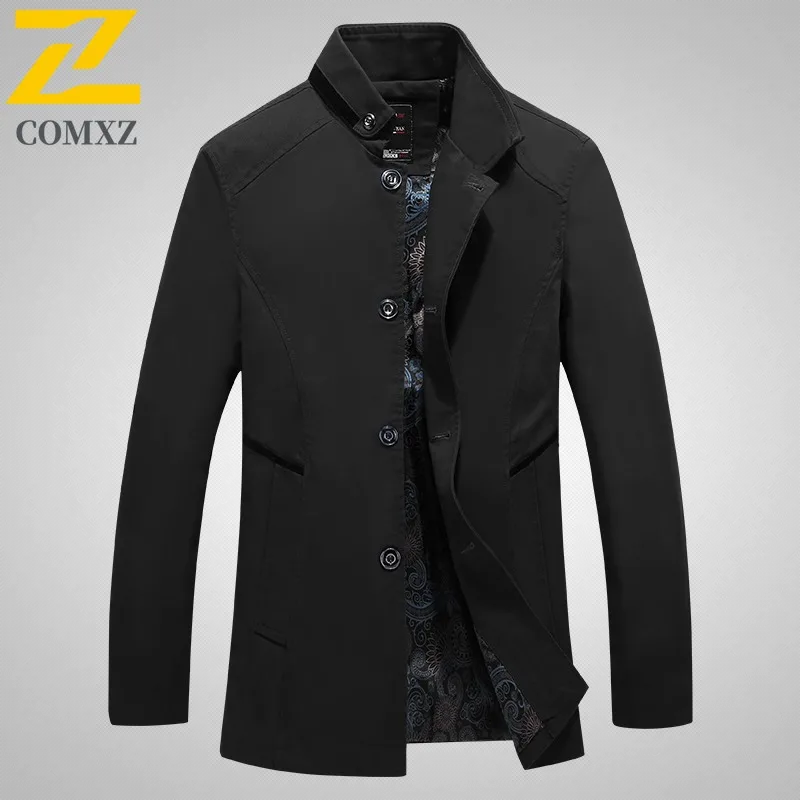 

COMXZ 2025 Spring Autumn New Men Trench Coat Mens Big Size Pure Cotton Washed Jacket Menswear Trendy lightweight windbreaker