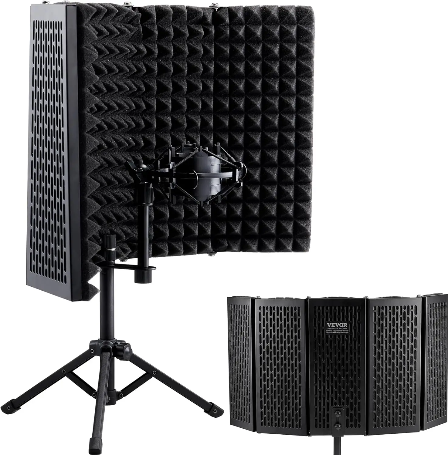 Microphone Isolation Shield, 5-Panel, Studio Recording Mic Sound Shield, with Pop Filter Desktop Tripod Stand and 3/8''