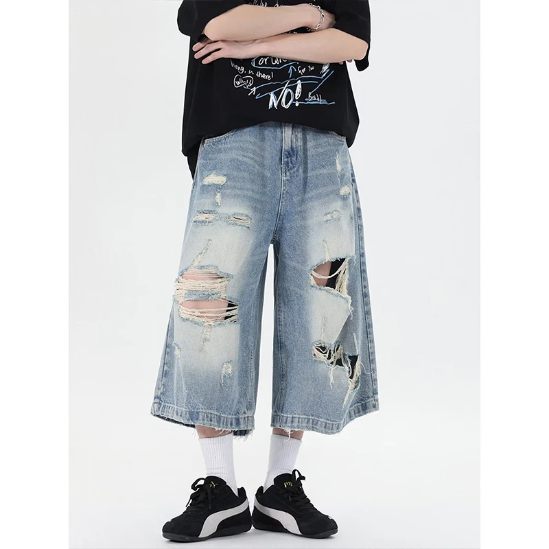 Novos Shorts Jeans Vintage Rasgados para Homens e Mulheres, Estilo Grunge, Oversized, Y2K, Retro Punk, Streetwear, com Pernas Largas