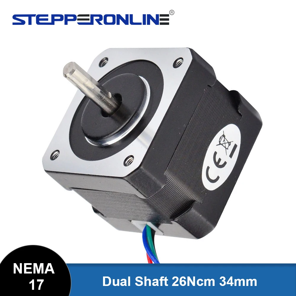 STEPPERONLINE Dual Shaft Nema17 Stepper Motor Bipolar 1.8deg 26Ncm 0.4A42x34mm 4 lead for DIY CNC 3D Printer