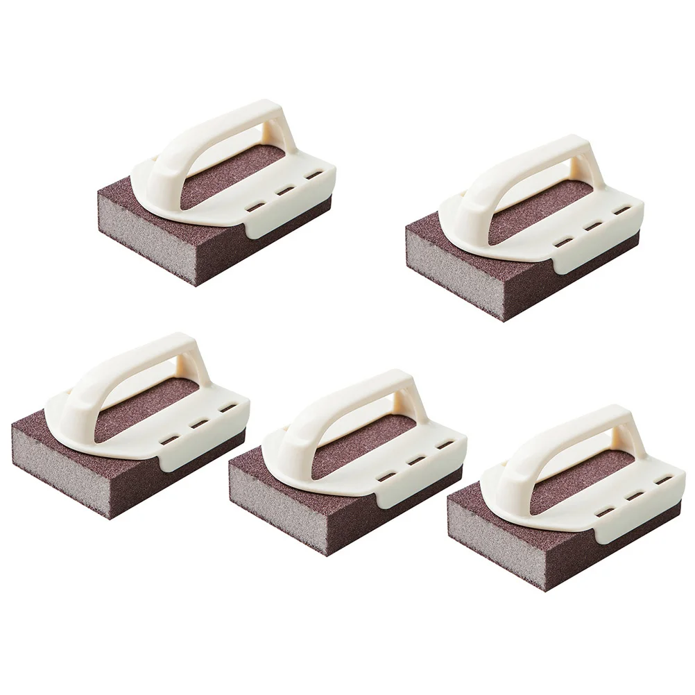 

5pcs Emery Sponge Scrubbers Handle Kitchen Cleaning Durable Scouring Pads Sanding Sponge For Pots Cutting Boards Rust Removal