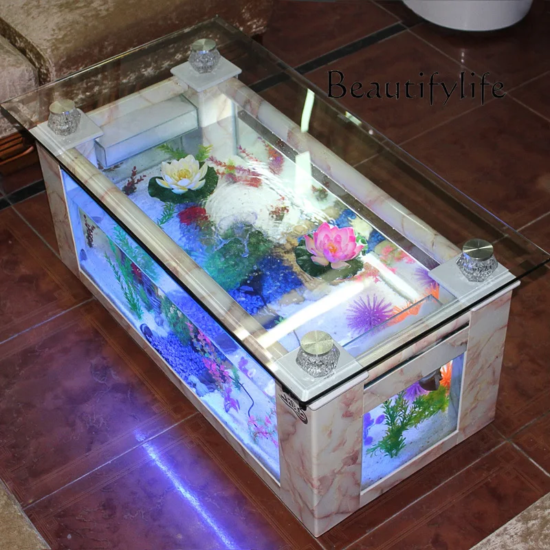 Water-free rectangular coffee table fish tank living room ecological glass aquarium creative turtle tank