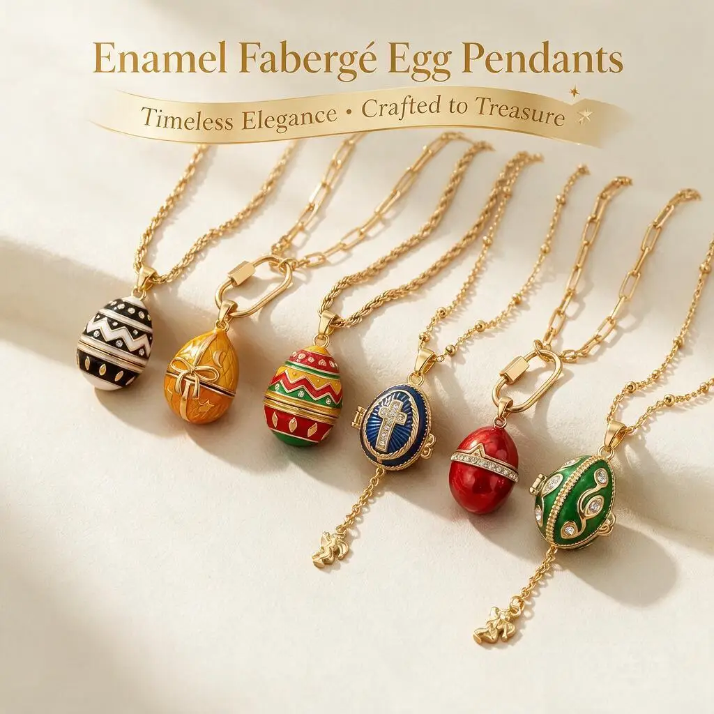 Vintage Enamel Openable Easter Egg Pendant Necklace Gold Tone Chain Russian Style Locket Charm Jewelry Gift For Women Daily Wear