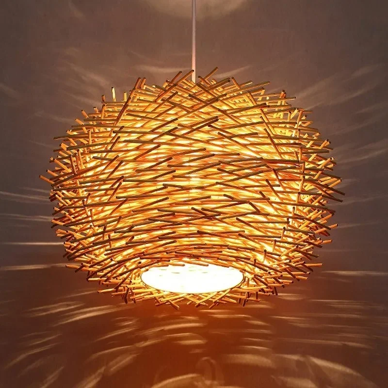 Nordic Bird Nest Pendant Lamp Rattan Wicker Wood Handmade Hotel Restaurant Cafe Living Room Suspension Lighting  WJ121922