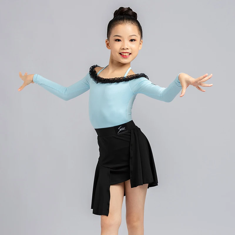 

2025 New Latin Dance Costume Children Performance Clothes Girls Samba Rumba Training Set Dancing Long Sleeved Bodysuit XH2972