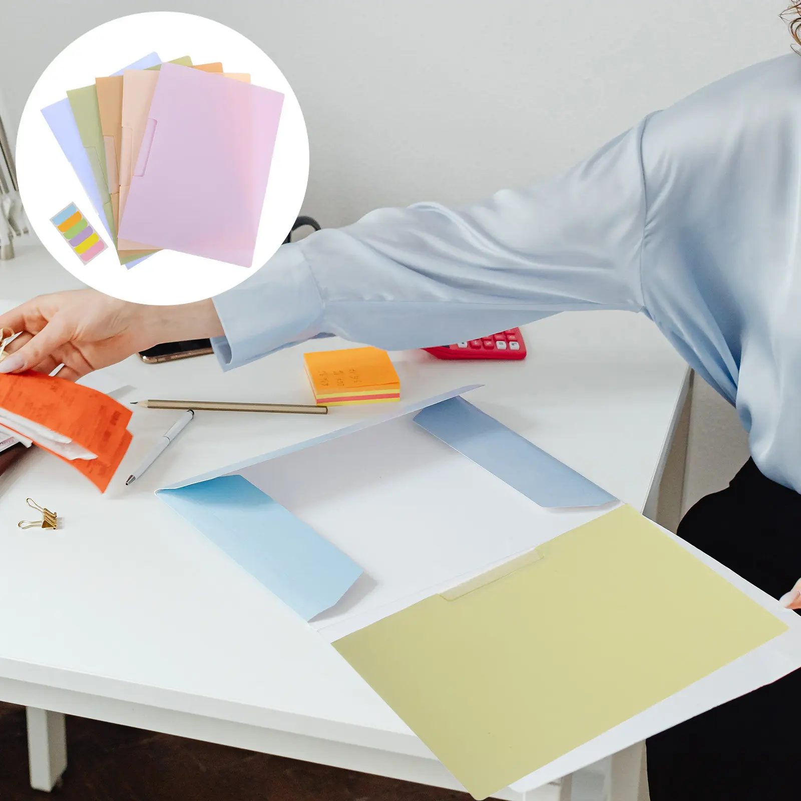 

5Pcs File Folders Rotating Side-Opening Clip A4 Document Organizer School Office Presentation Report Portfolio Folder