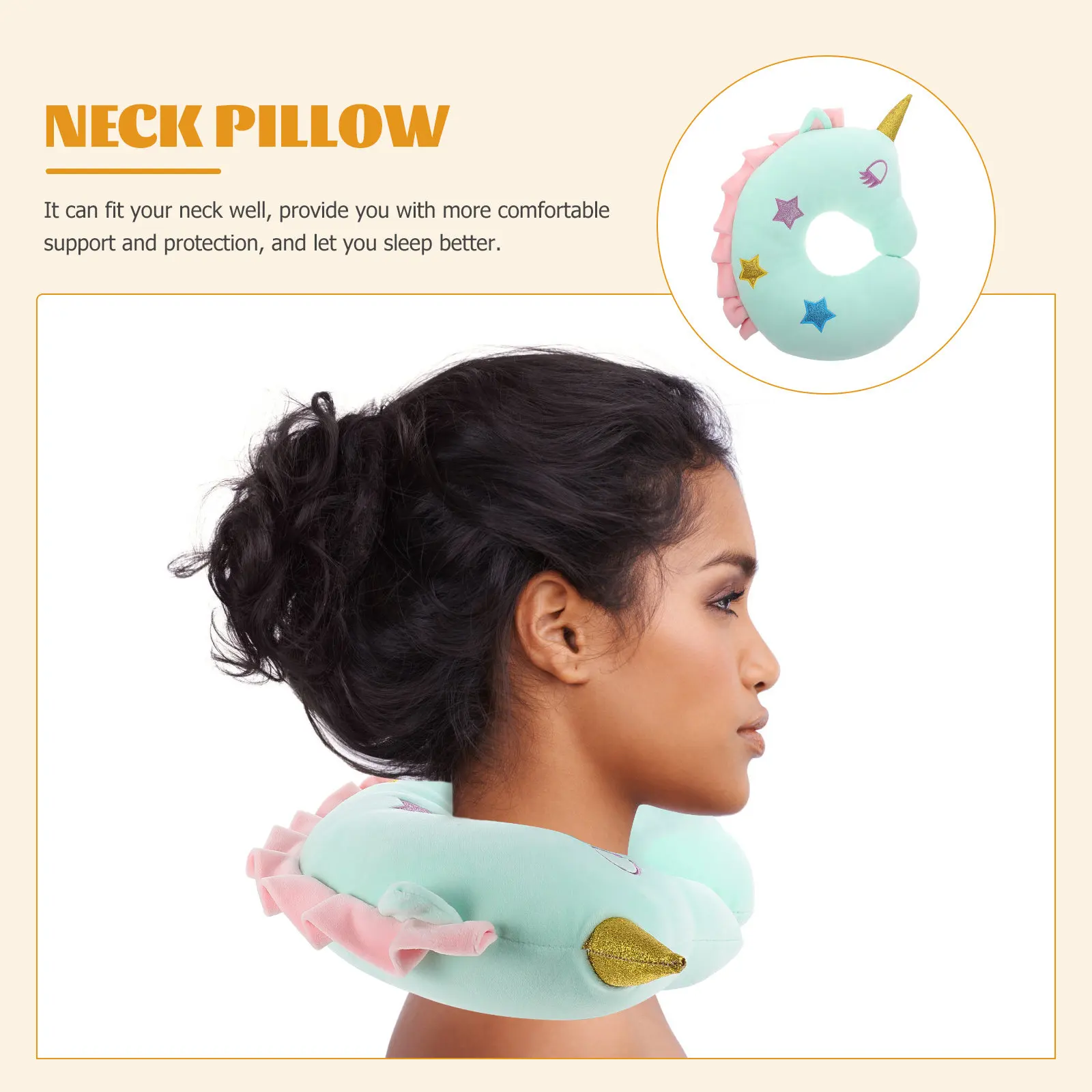 Cartoon Unicorn U-Shaped Neck Pillow Gentle Supple Material Excellent Neck Support Comfortable Travel Pillow for Home Office