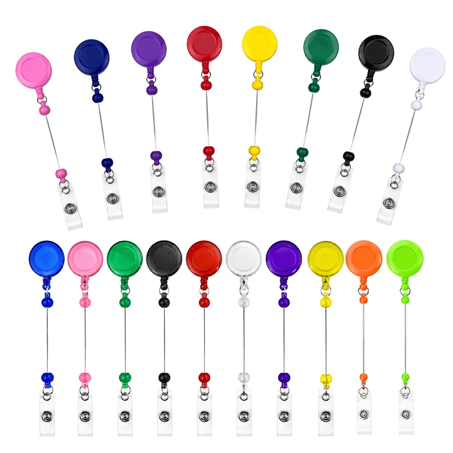 15PCS Random Mixed Color Beaded Retractable Badge Clip ID Holders Keychain Portable Office Accessory Home Organization Small ZYF