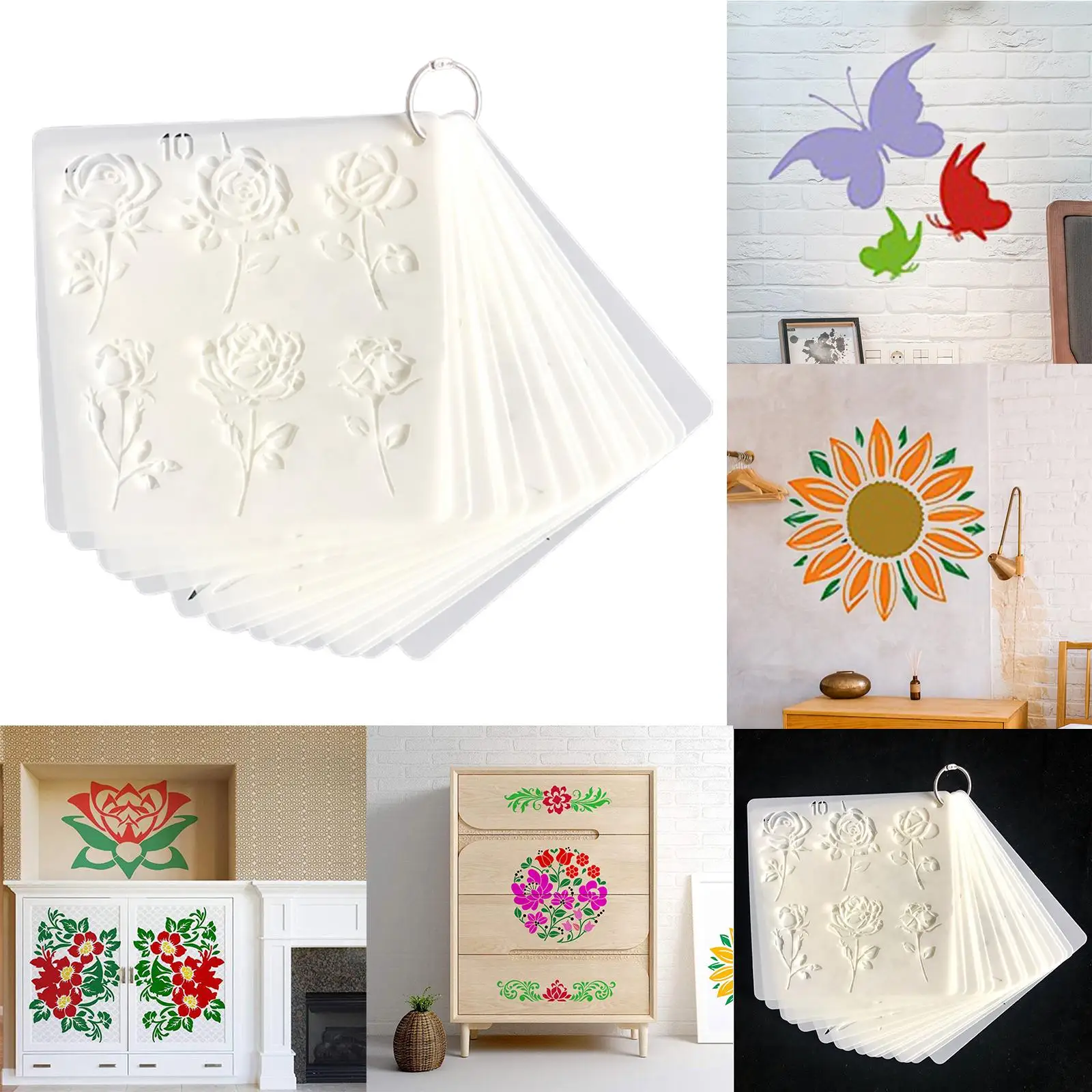 20x Embossing Flower Painting Template DIY Decoration Art Sets Reusable Durable Tools Creative for Tile Floor