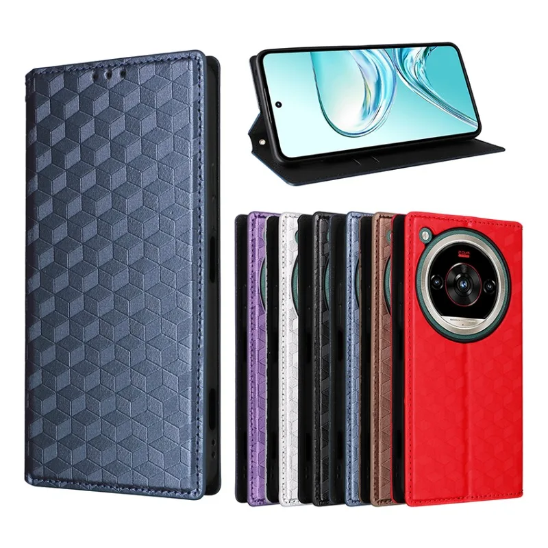 

Чехол-флип Skinlee для Nubia Focus 2 Ultra 5G, кожаный чехол с текстурой под алмаз, магнитный держатель, кошелек, задняя крышка для Nubia Focus 2