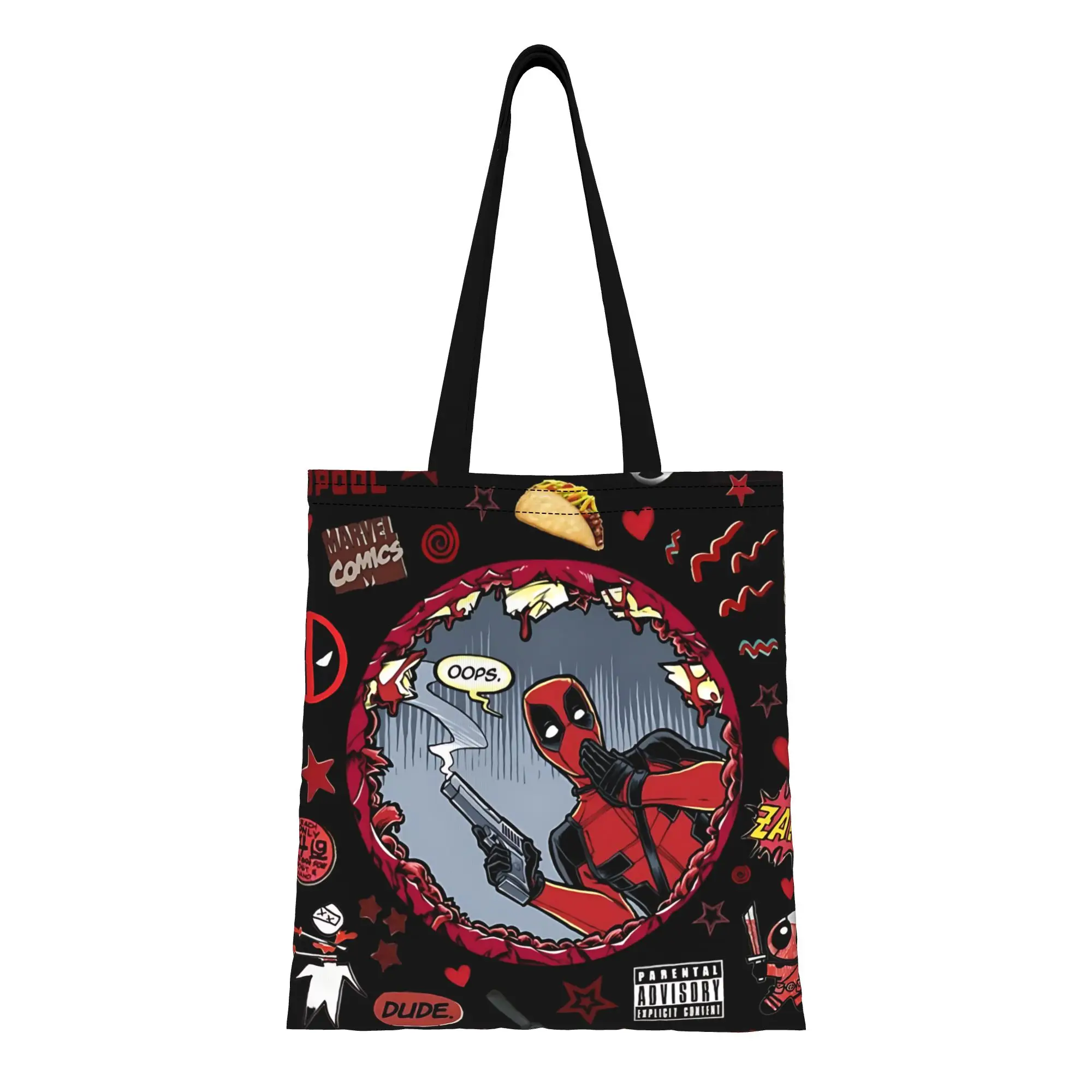 

1PC Anti Hero Canvas Tote Bag Deadpool Handbag Outdoor Handbag Trendy Tote