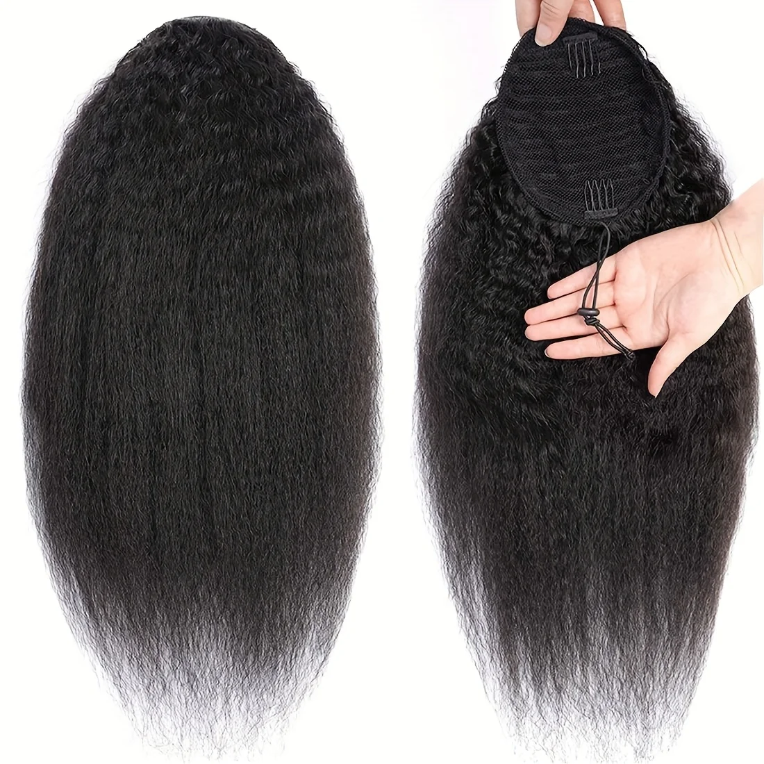 Kinky Straight Human Hair Ponytail Brazilian 100% Human Hair Drawstring Ponytail Clip In Extensions Natural Color Remy Hair