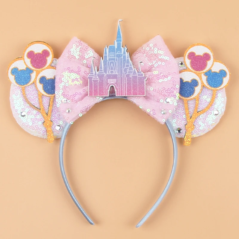 

2024 Disney Trip Mickey Ears Headband For Girls Sequin Castle Bow Hairband Festival Party Cosplay DIY Hair Accessories Mujer