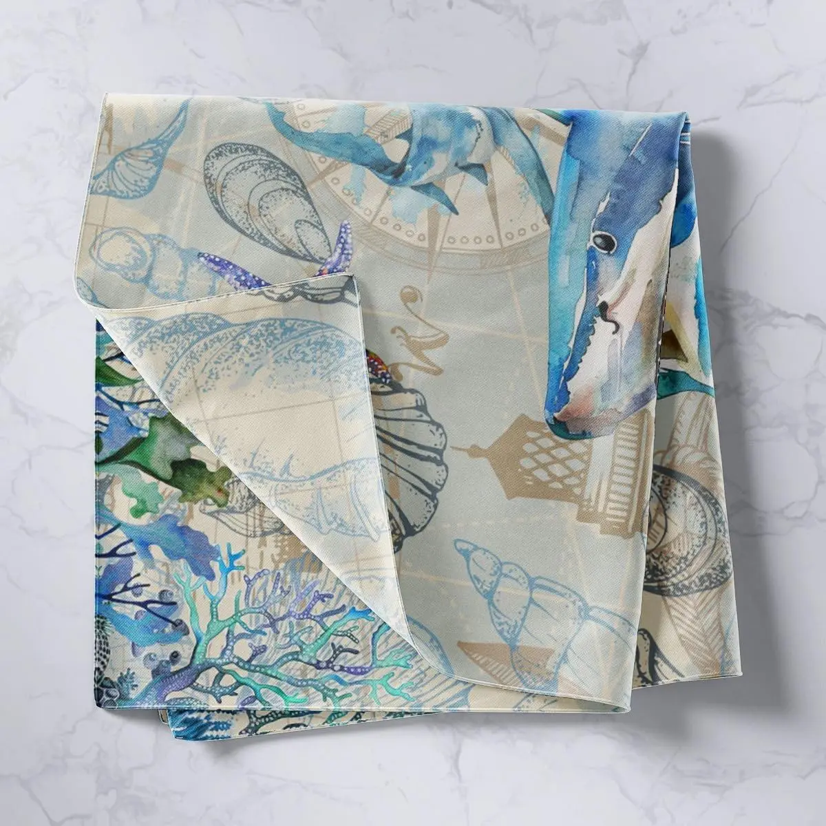Shark Tapestry Wall Hanging Under Sea Animals Themed Tapestry for Kids Shells and Corals Wall Tapestry Watercolor Blue