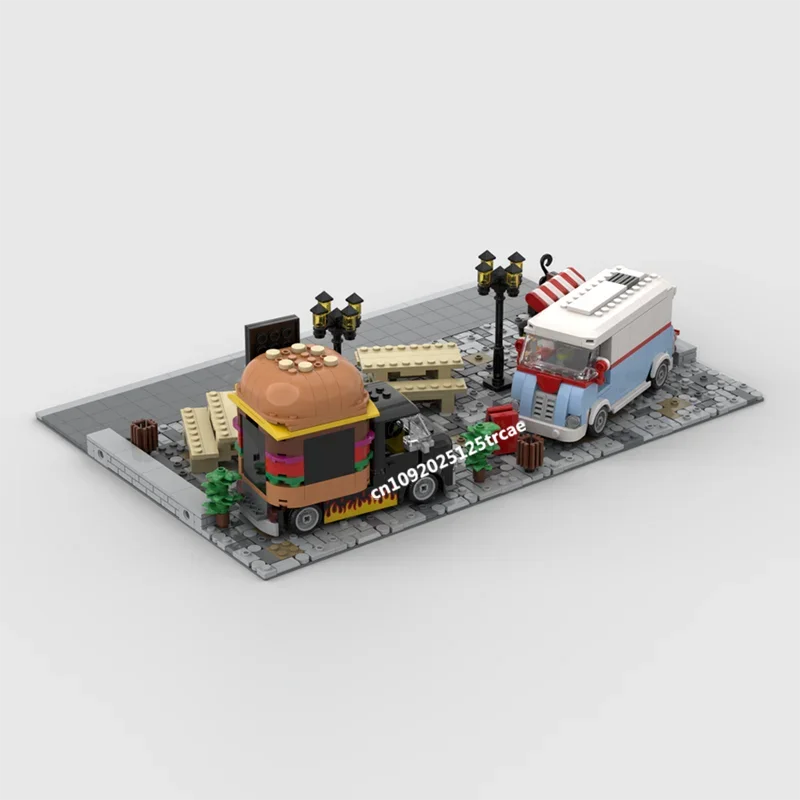 New 905Pcs City Hot Street View Moc Modular Food Truck Area Model Building Custom Puzzles Diy Creative Ideas Toys Birthday Gifts