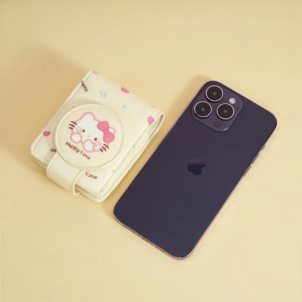 Olá kitty moda portátil espelho de maquiagem com saco de cosméticos leve kit de retoque de viagem caso protetor armazenamento melhor presente