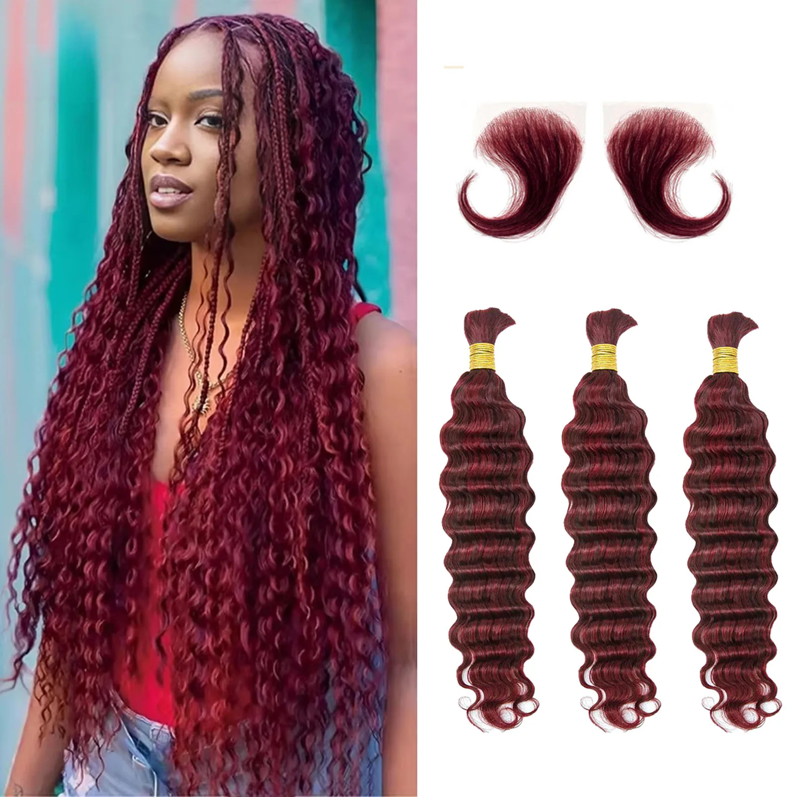 99j Burgund Menschliches Haar Zum Flechten Tiefe Welle Menschliches Haar Bundles Kein Schuss Bundles Für Frauen Haar Extensions 100g