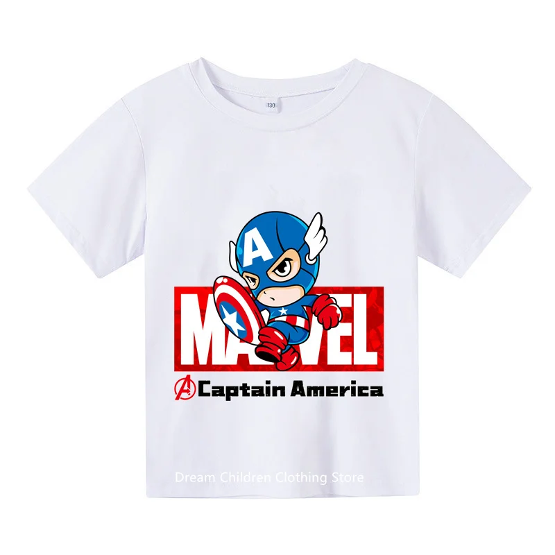 

Marvel Fashion Card Captain America Spider-Man Hippie T-shirt Summer Short sleeve kids top T-shirt gift