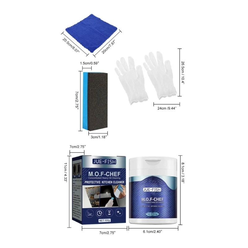 Kitchen Cleaning Powder Concentrated Heavy Oil Pollution Cleaner with Sponge Towel Gloves Household Degreasing Powder