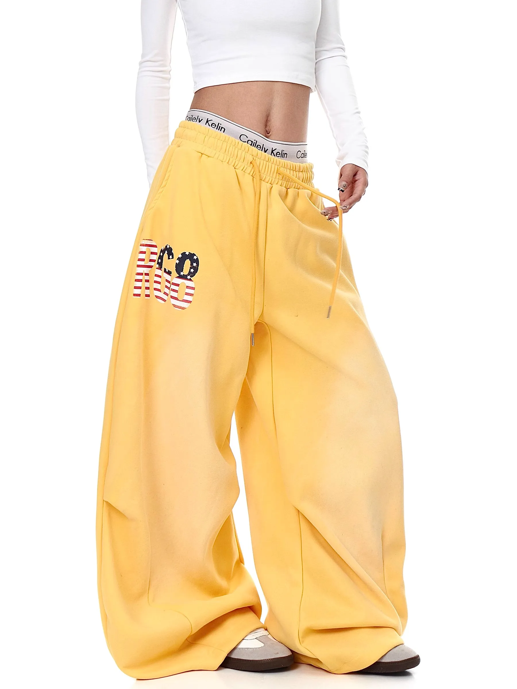 Retro American Gradient Vintage Print Sports Sweatpants Loose Casual Wide Leg Pants Men Women Spring Autumn Trendy Brand