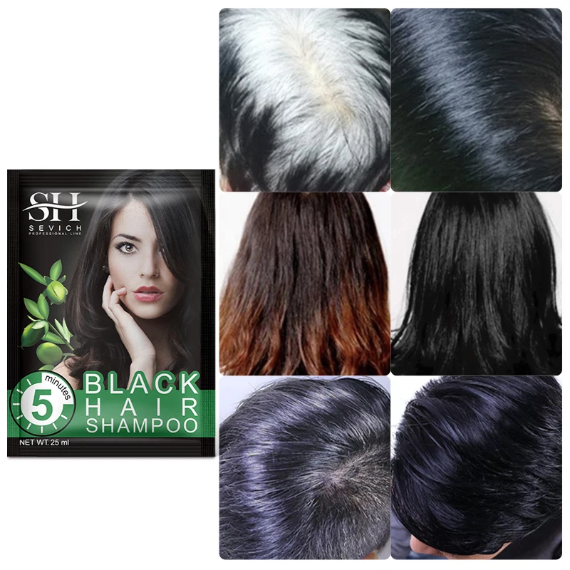 Sevich 10 pcs/lot Instant Black Hair Shampoo Make Grey and White Hair Darkening Shinny in 5 Minutes Make Up Hair Color Shampoo