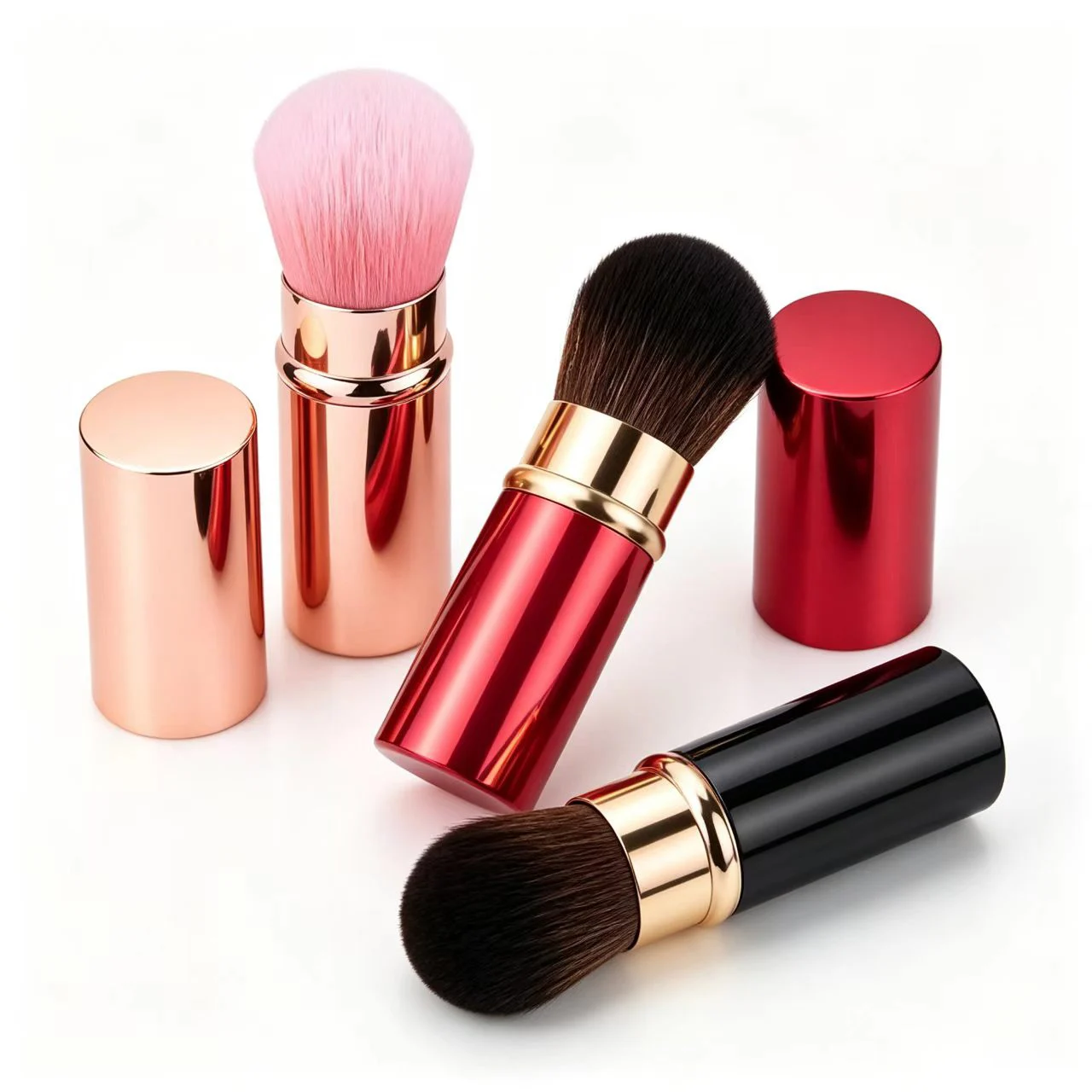 Travel-Ready Portable Telescopic Makeup Brushes Set - Metal Handle for Blush Contouring Powder Perfect Compact Size for On-the-G