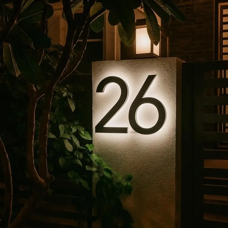 LED Modern House Numbers,Waterproof Outdoor Illuminated Address Number Sign,Metal Backlit Door Plates,Hotel Room Light up Signs
