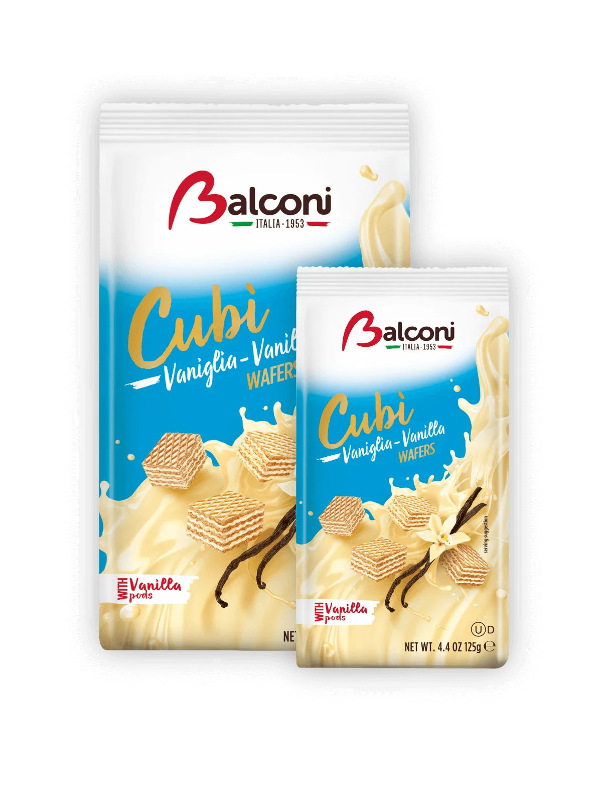 Balconi Wafer - Sabores: Nocilla, Cacao, Mini Cubitos Vainilla - Pack de 5 unidades. Irresistibles barquillos