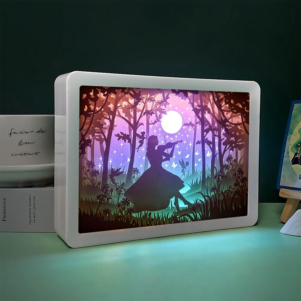 Anime Piano Girl Anime LED Light, Cut Paper Light, Caixa de Sombra, Photo Frame, Wall Art, Abajur, Decoração do quarto, Child Holiday Gift