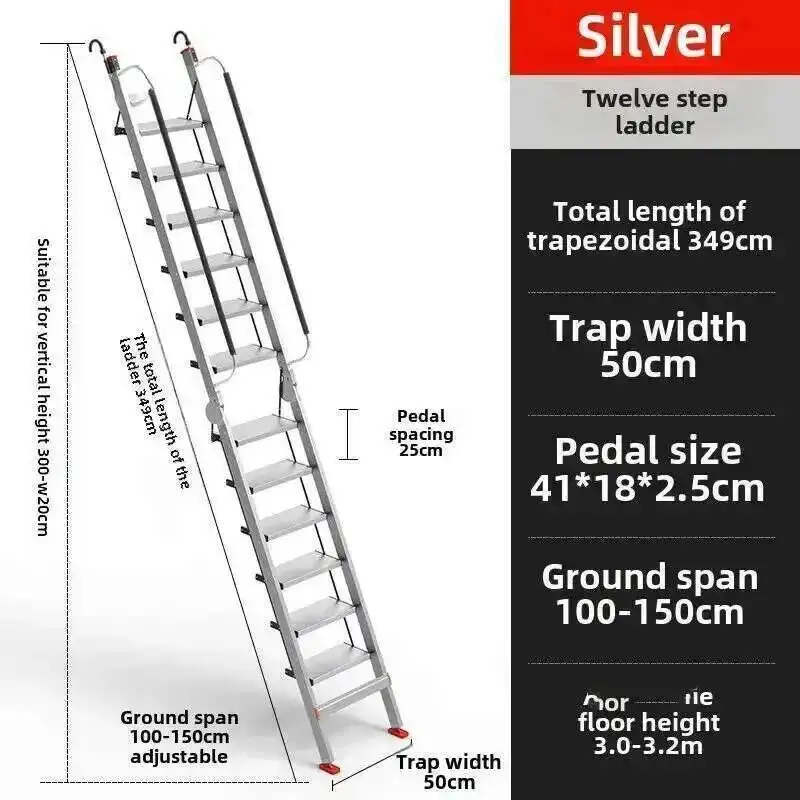 Thickened Aluminum Alloy Multi-functional Folding Attic Ladder Telescopic Herringbone Ladder with Handrail