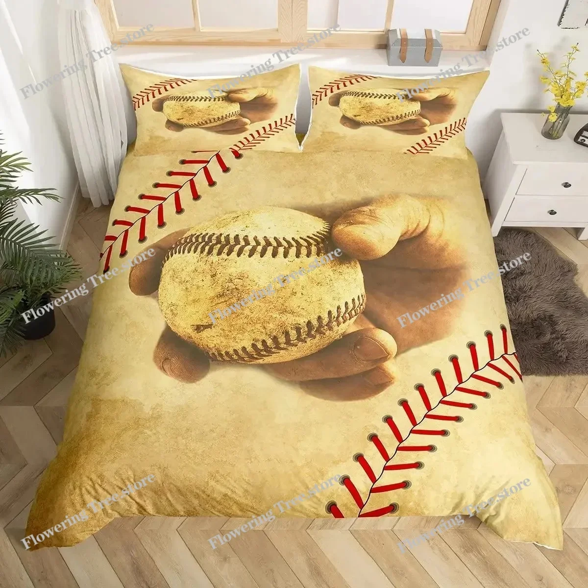 

Baseball Game King Queen Duvet Cover Ball Sports Theme Bedding Set Athlete Competitive Quilt Cover Polyester Comforter Cover