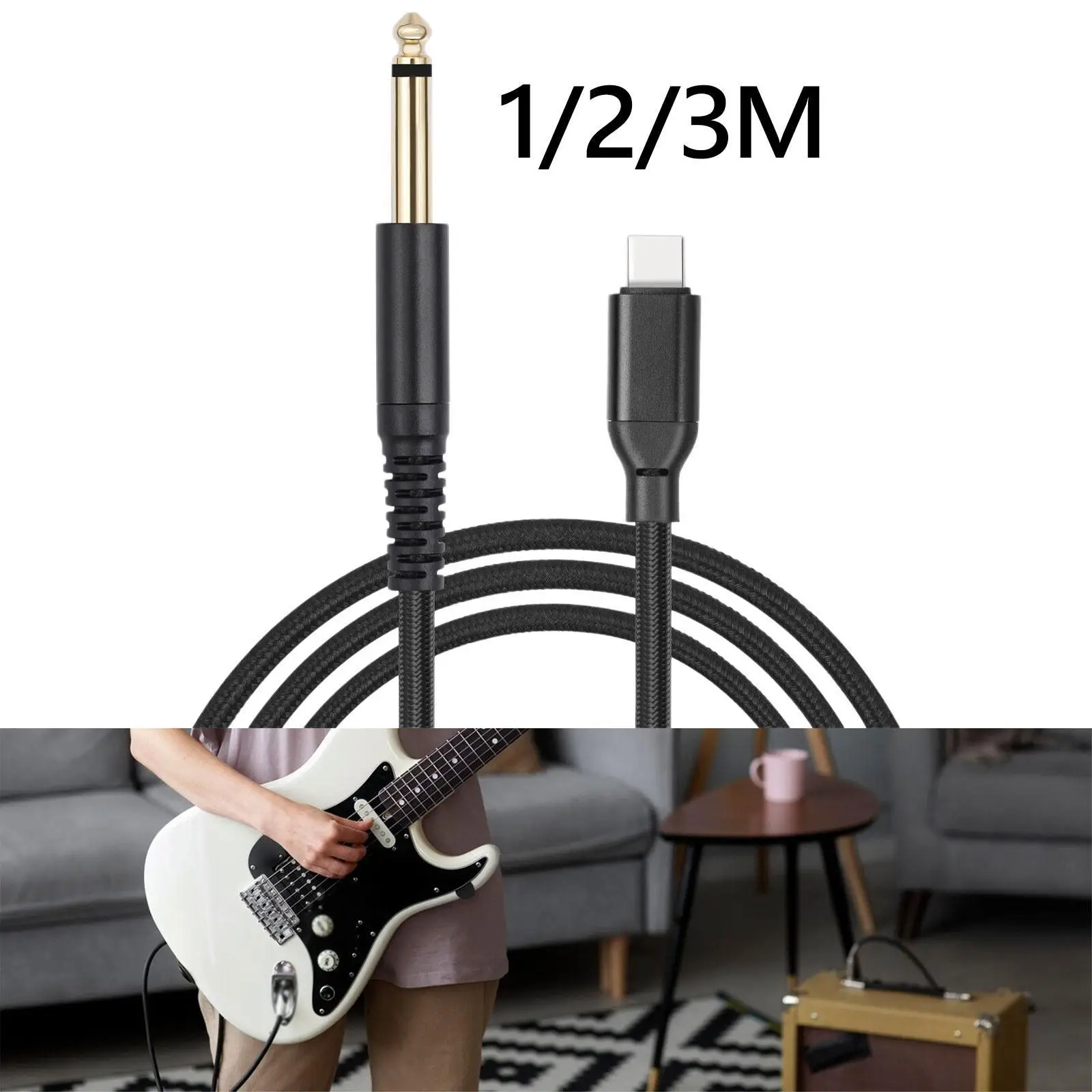 Audio Cable 6.35mm Plug and Play Lightweight Easy to Use Instrument Cable for Microphone Electric Guitar Bass Equalizer Mixer