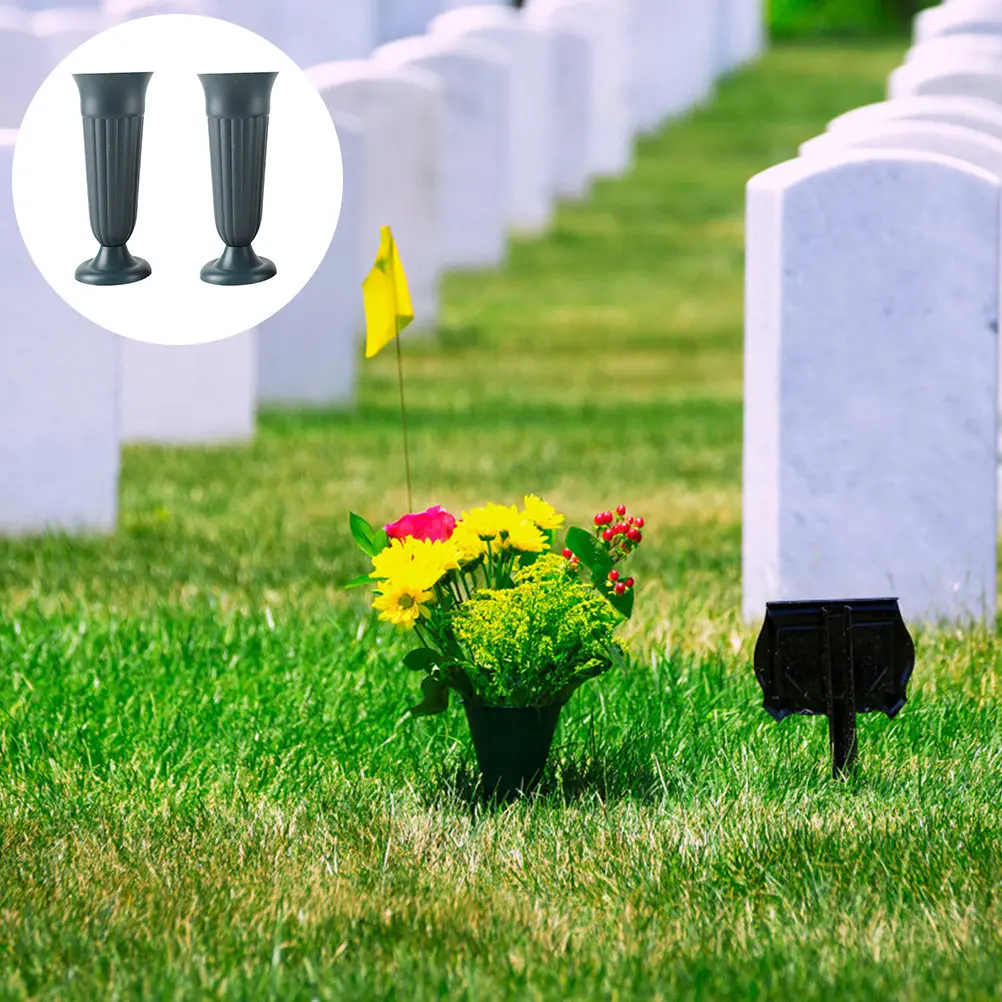 

2Pcs Plastic Grave Cone Vases Environmental Protection Lawn Stakes Cemetery Flower Holders Artificial Arrangement