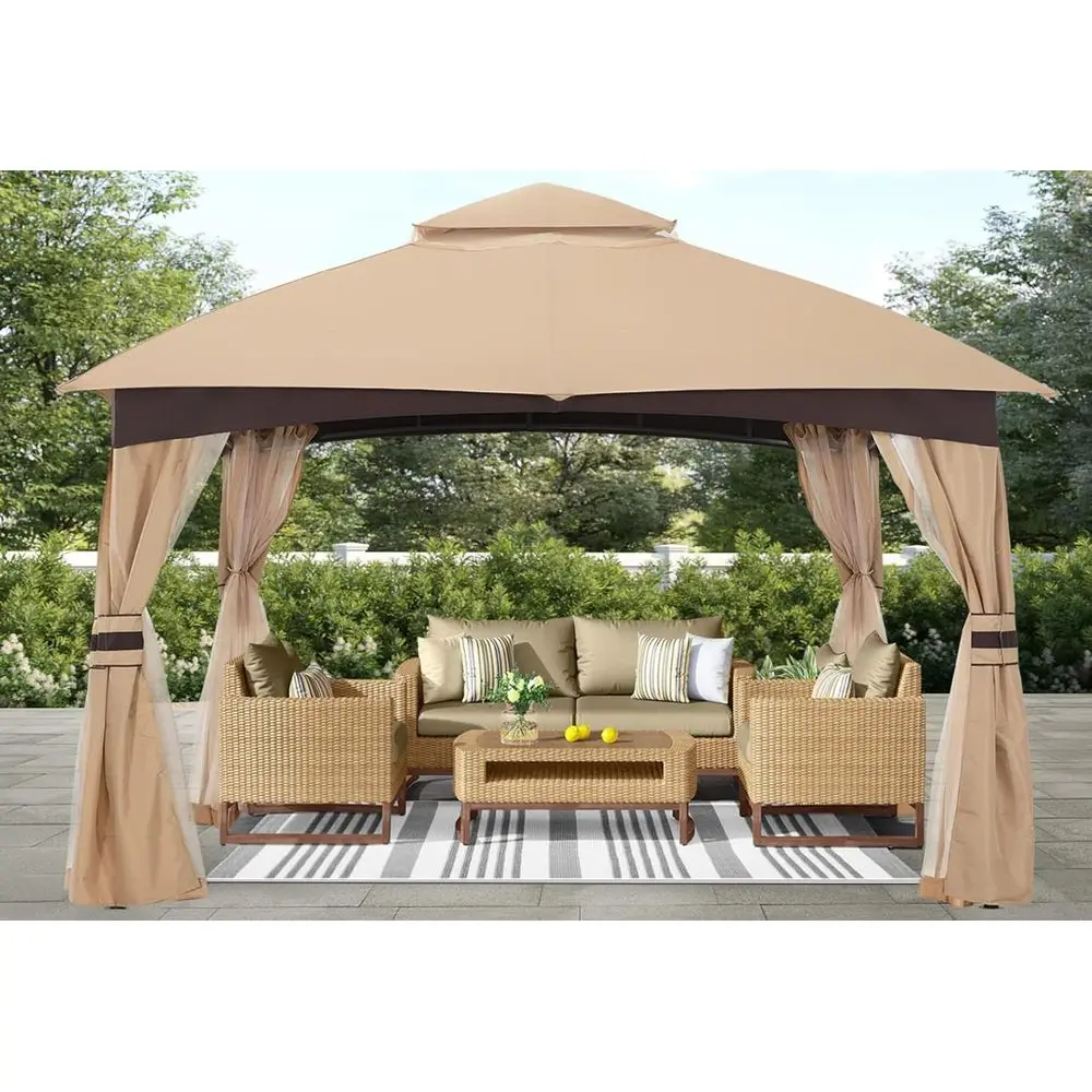 

8x8 Beige Outdoor Gazebo with Mosquito Netting for Patio, Garden, and Deck