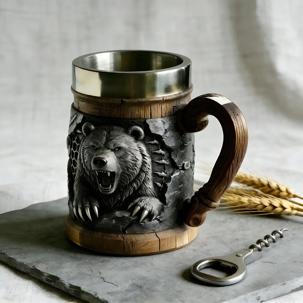 Hand-painted Creative North American Grizzly Bear Beer Mug 3D