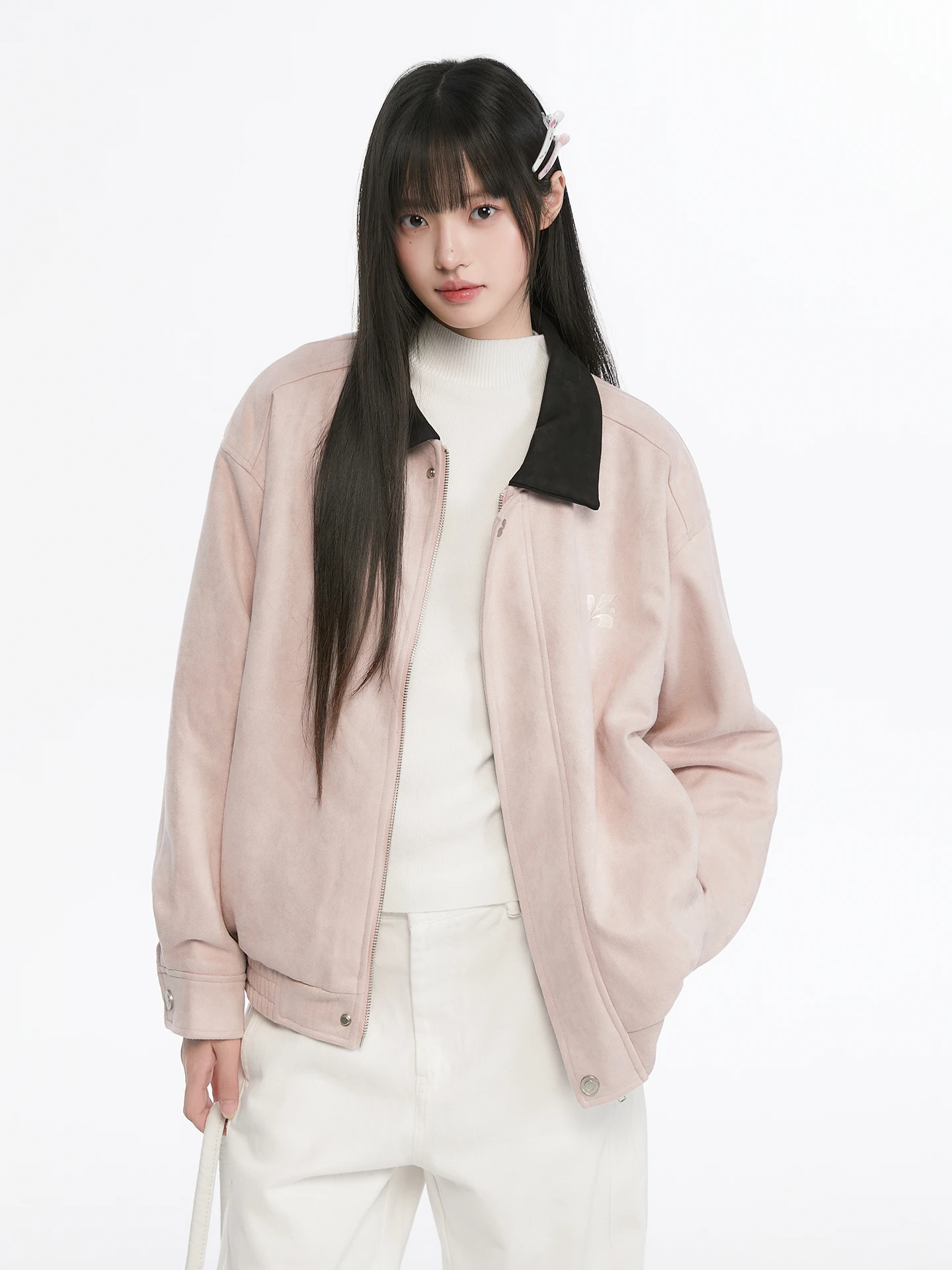 

King Prince Basic Suede Collar Jaet Trendy Loose American Sle ort Street Outerwear Polyester Nylon Cosite Fiber