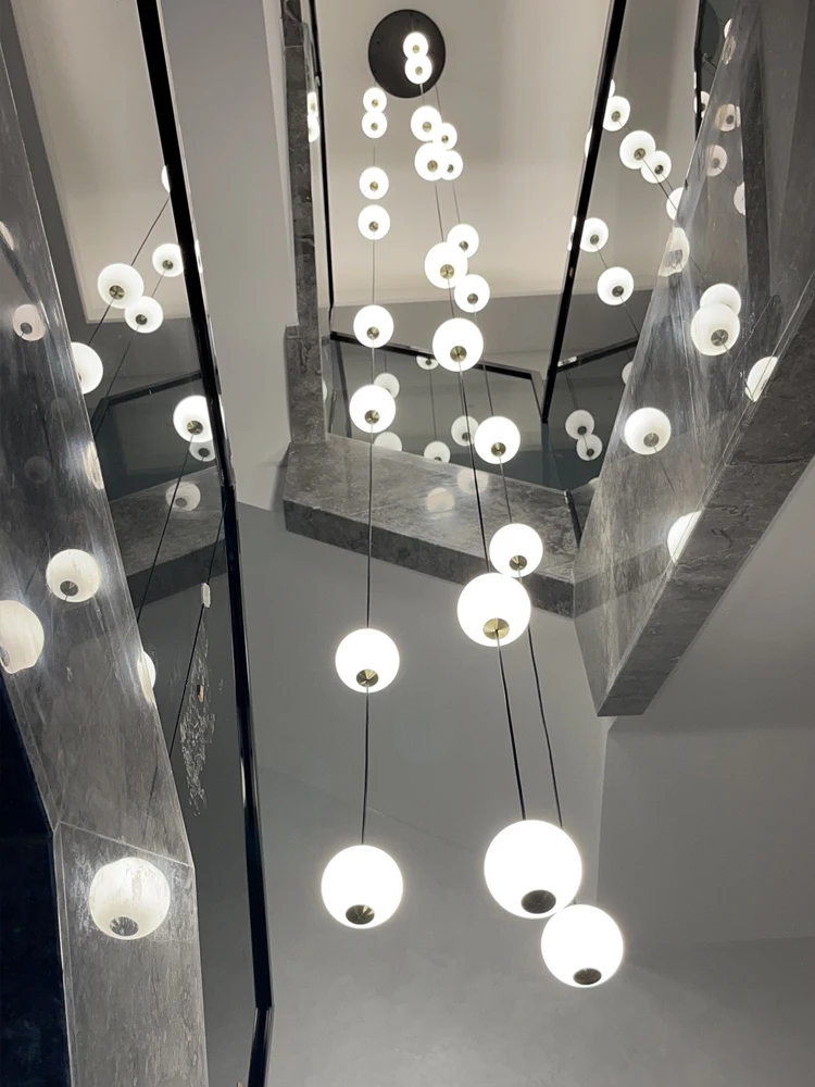 LED Minimalist Style Chandelier Hanging Stairs Pendent Lamp Designer Living Room Kitchen Bedroom Pendant Light Indoor Lighting
