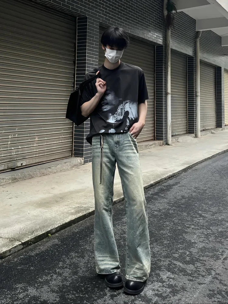 

Мужские джинсы Cleanfit Vintage Blue, зауженные, прямые, с легким расклешением, летние, тонкие, повседневные, в стиле High Street, синий деним