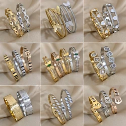 Lifefontier New Stainless Steel Twist Chain Watch Strap Bracelet For Women Trend Rhinestone Cuff Bangle Jewelry Waterproof 2024