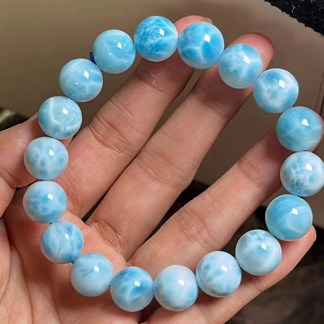 

Natural Blue Larimar Gemstone Round Beads Bracelet Women Men 11.6mm Blue Larimar Beads Bracelet AAAAAA