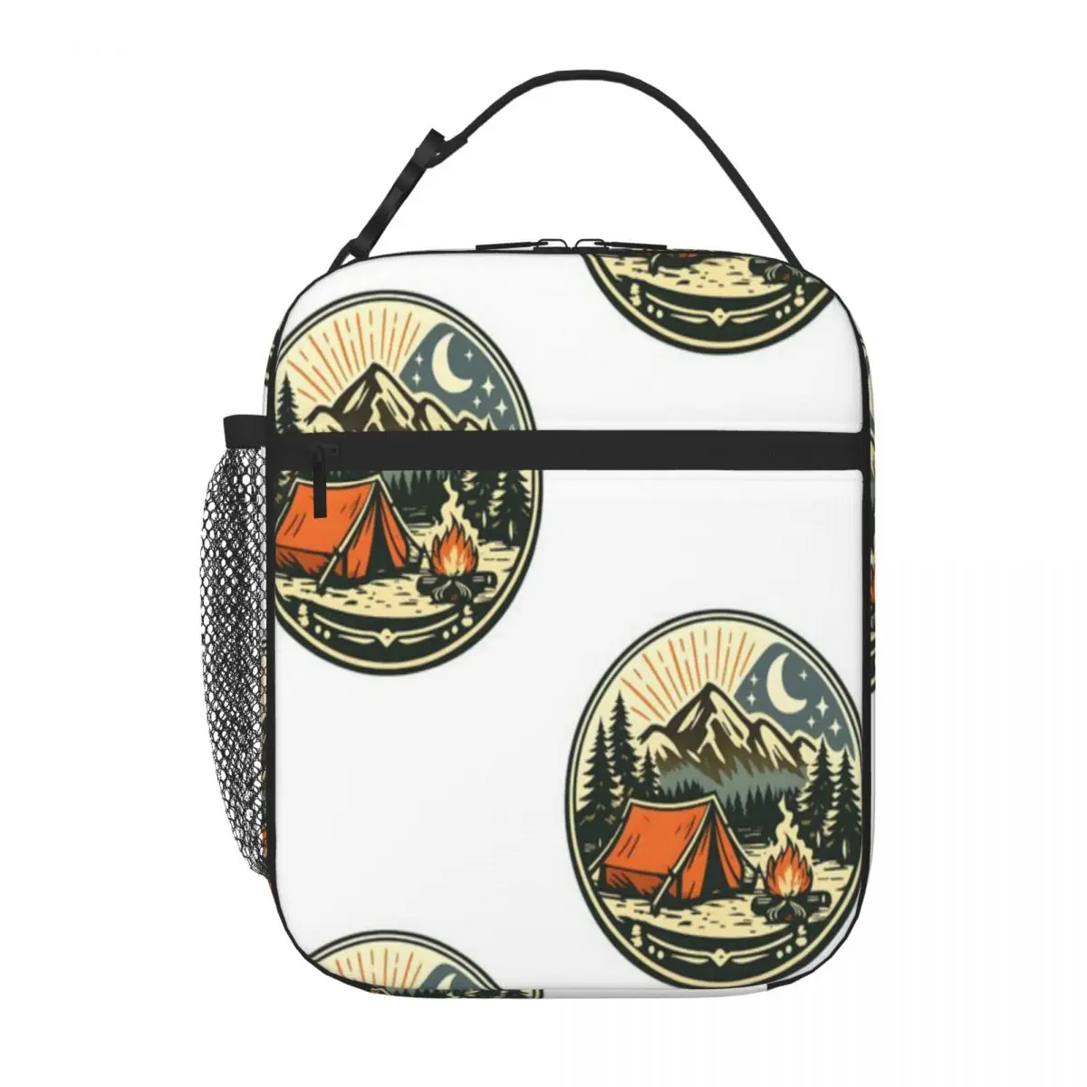 Hot Sale Vintage Camping Retro Outdoor Adventure Logo Single Layer Lunch Tote Train Ride Lunch Box Bag